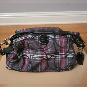Coach Signature Plaid Shoulder Bag - Black and Pink